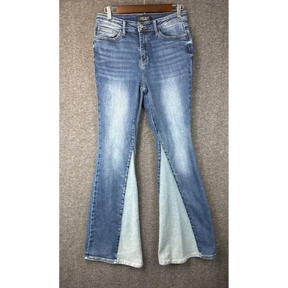 Judy Blue Inseam Panel Two Tone Flare Wide Leg Jeans High Rise Size 9/29 JB88524 - Picture 4 of 15